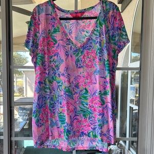Disney Lilly Pulitzer top! Like new!Vibrant Floral V-Neck Top